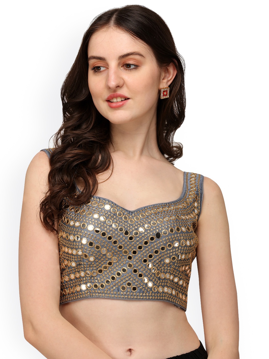 

Amrutam Fab Embroidered Silk Saree Blouse, Grey