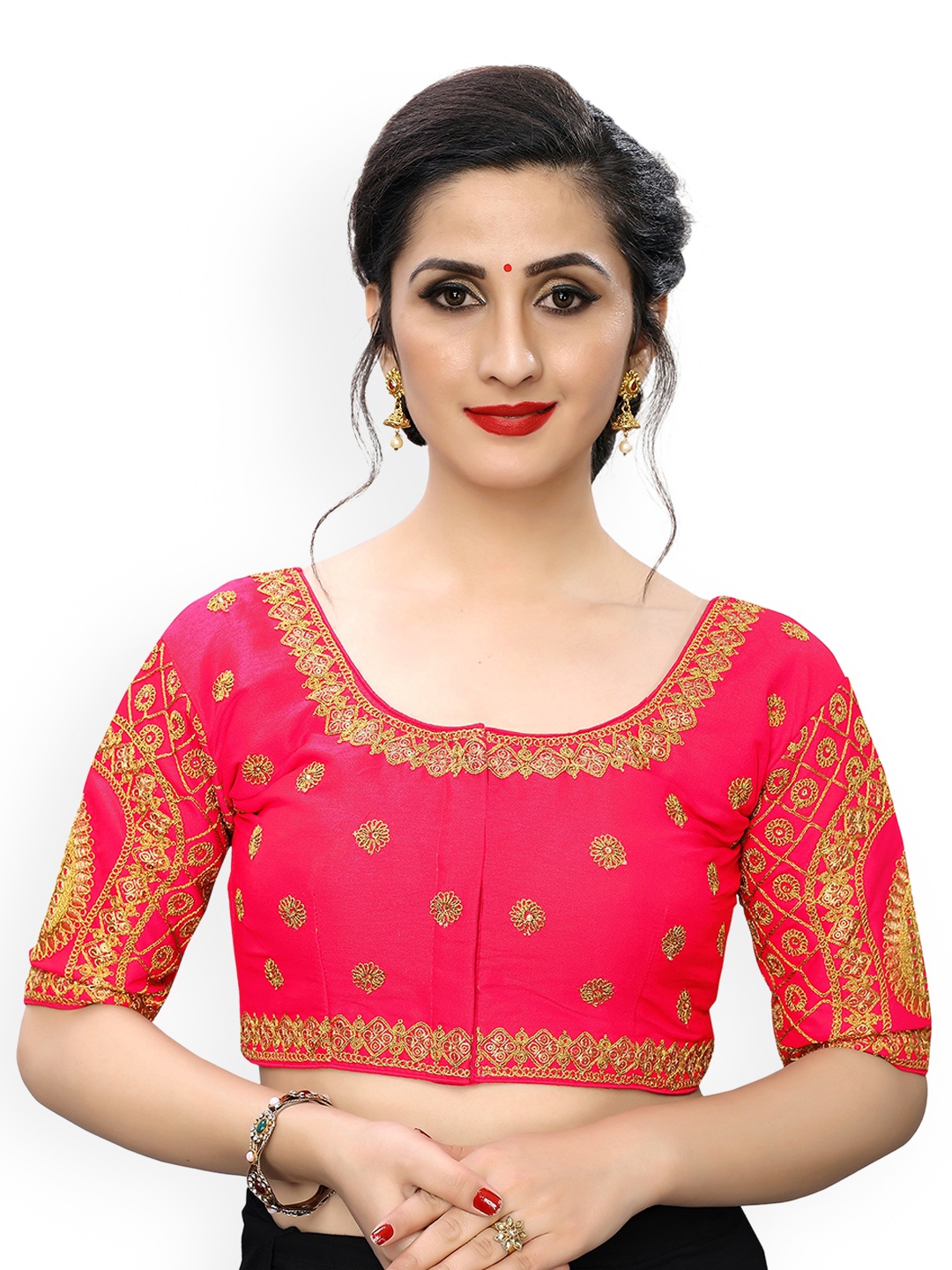 

Amrutam Fab Floral Embroidered Panthom Silk Saree Blouse, Pink