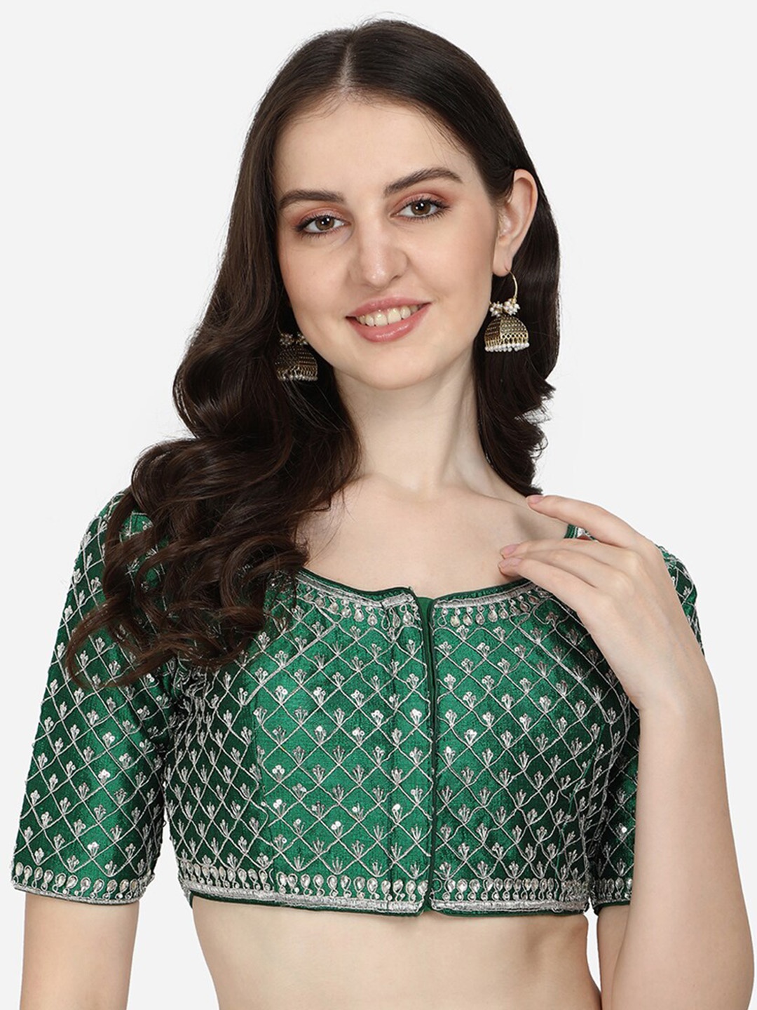 

Amrutam Fab Embroidered & Sequences Work Silk Saree Blouse, Green