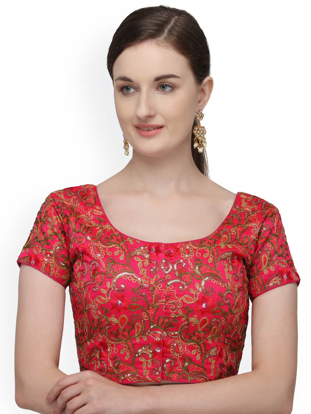 

Amrutam Fab Embroidered & Sequinned Silk Saree Blouse, Pink