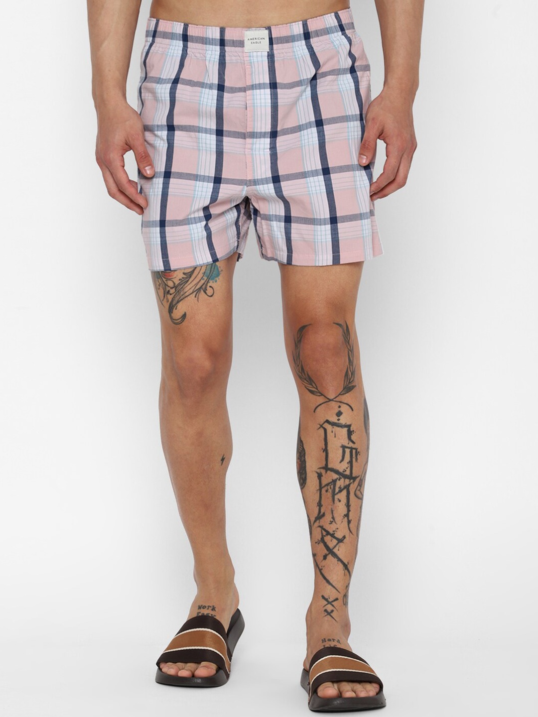 

AMERICAN EAGLE OUTFITTERS Men Checked Patterned Inner Elastic Boxers, Pink