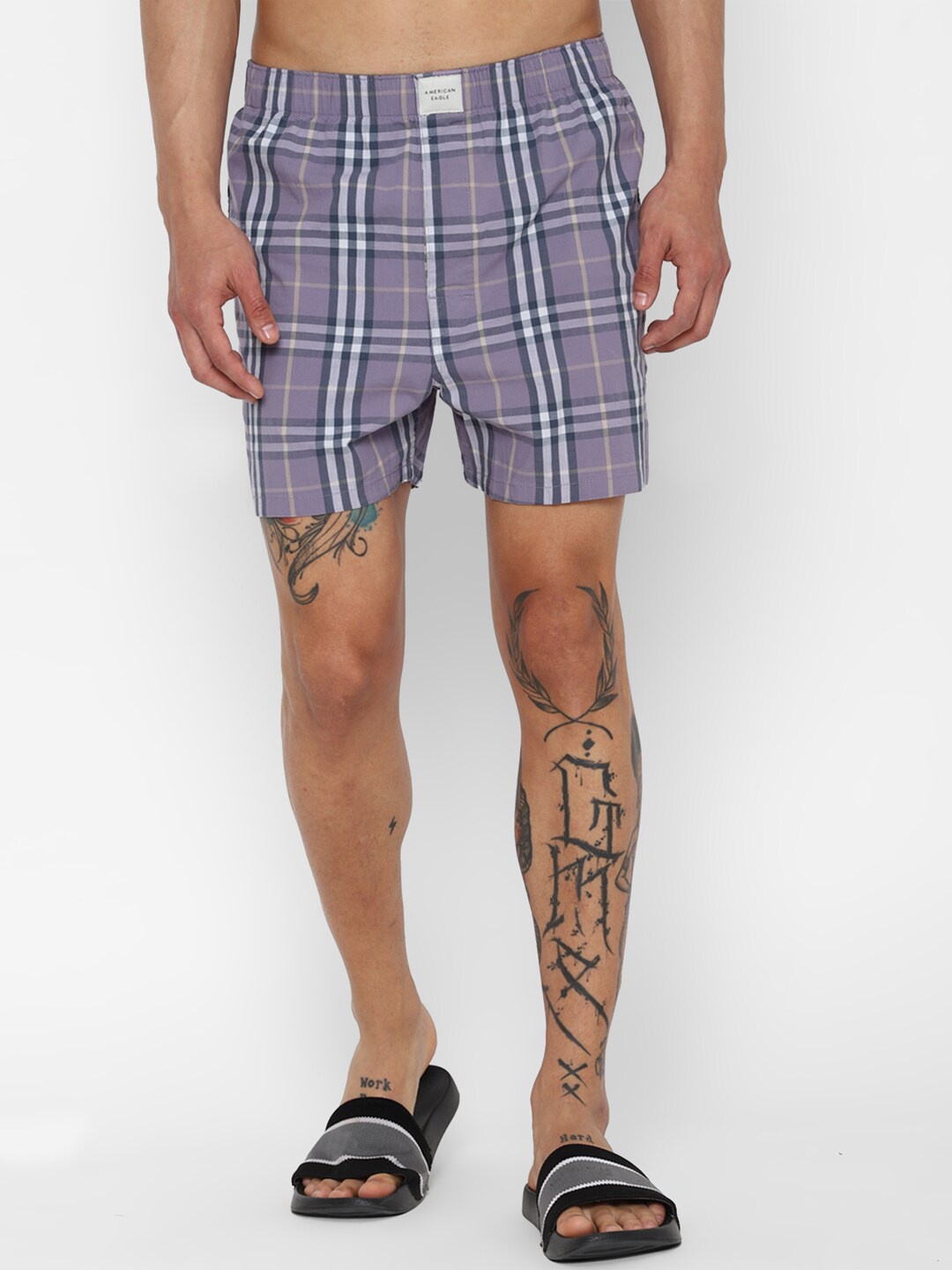 

AMERICAN EAGLE OUTFITTERS Men Checked Inner Elastic Boxers, Purple