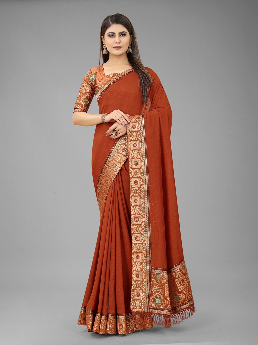 

ZEEPKART Woven Design Zari Poly Silk Saree, Orange