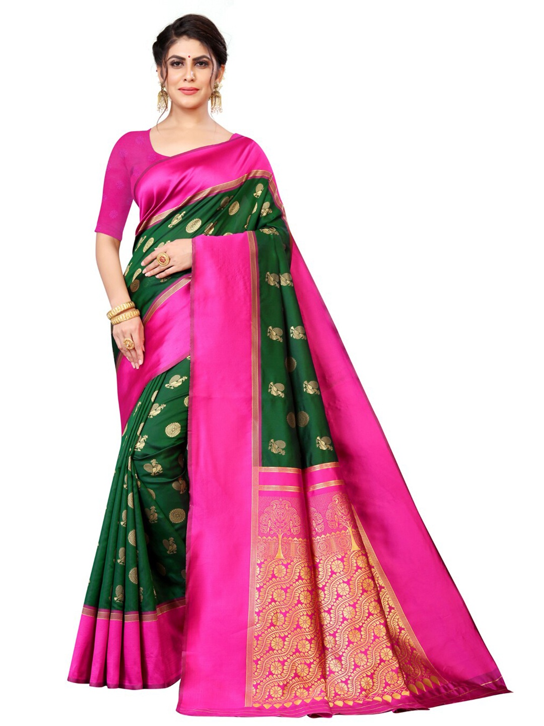 

ZEEPKART Ethnic Motif Woven Design Banarasi Saree, Green