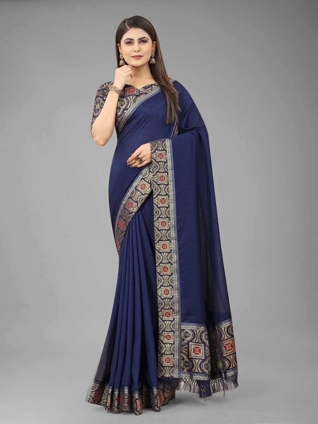

ZEEPKART Zari Poly Silk Kanjeevaram Saree, Blue
