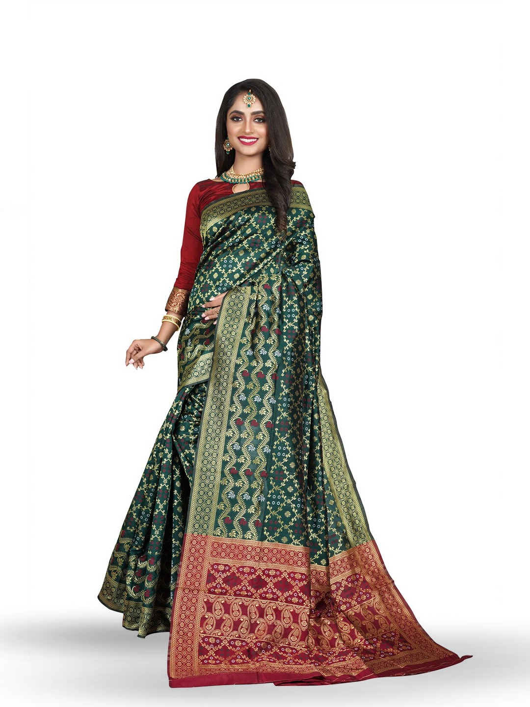 

ZEEPKART Woven Design Zari Kanjeevaram Saree, Green