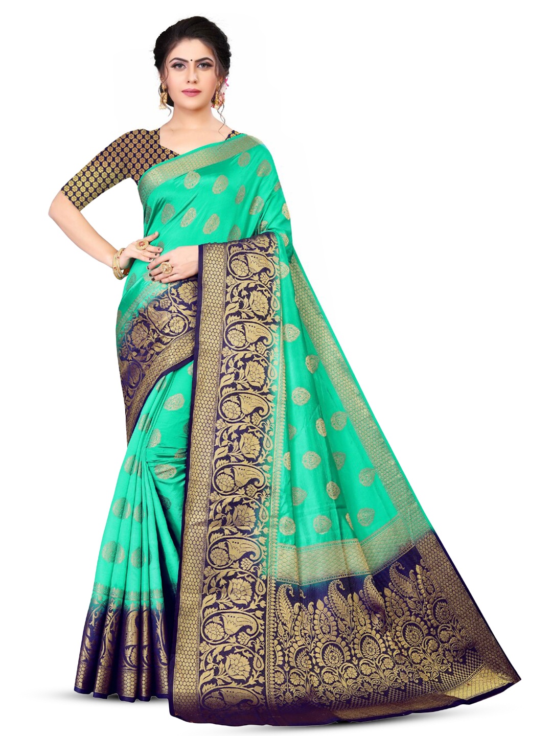 

ZEEPKART Woven Design Zari Kanjeevaram Saree, Green