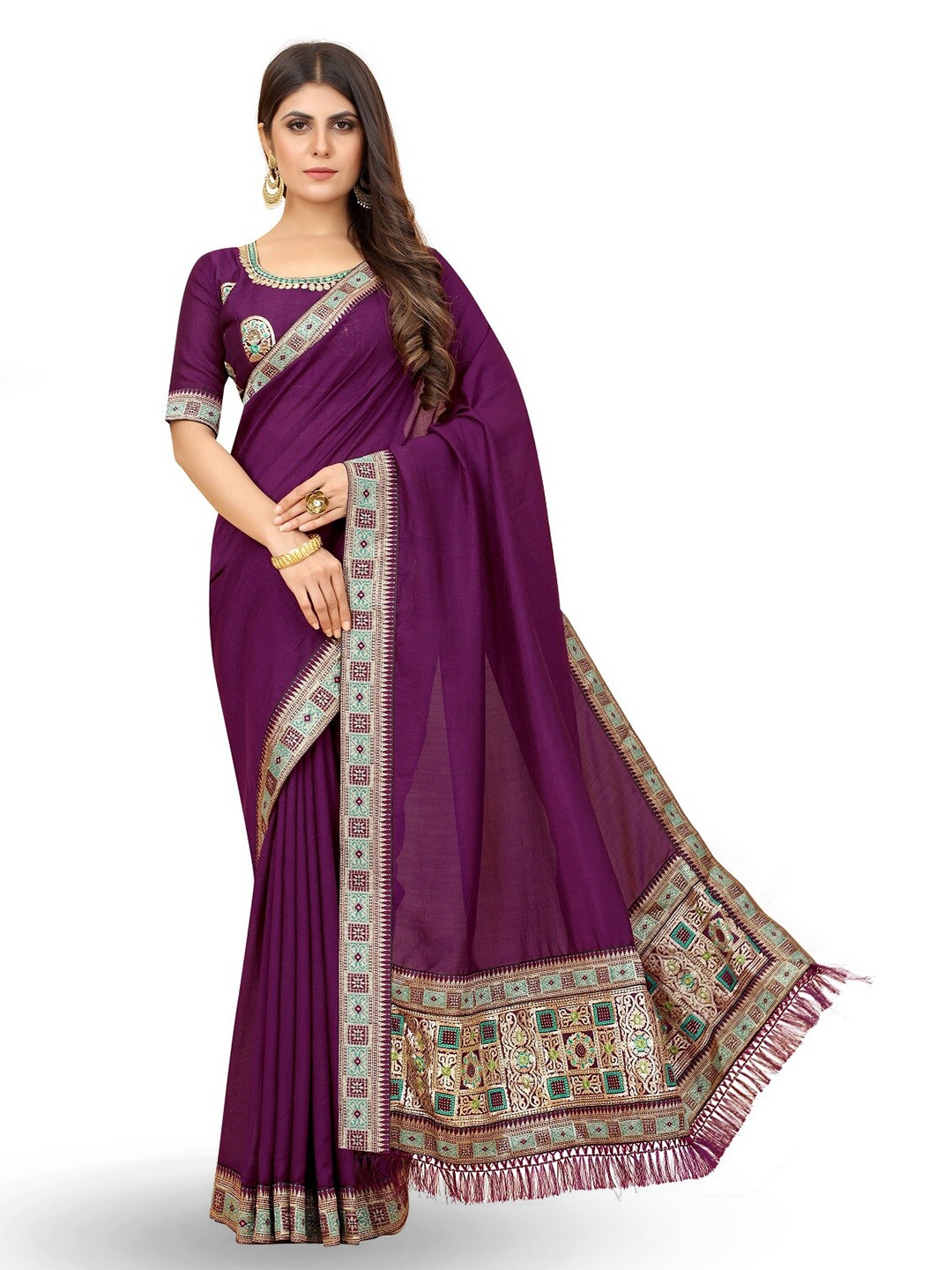 

ZEEPKART Zari Kanjeevaram Saree, Purple