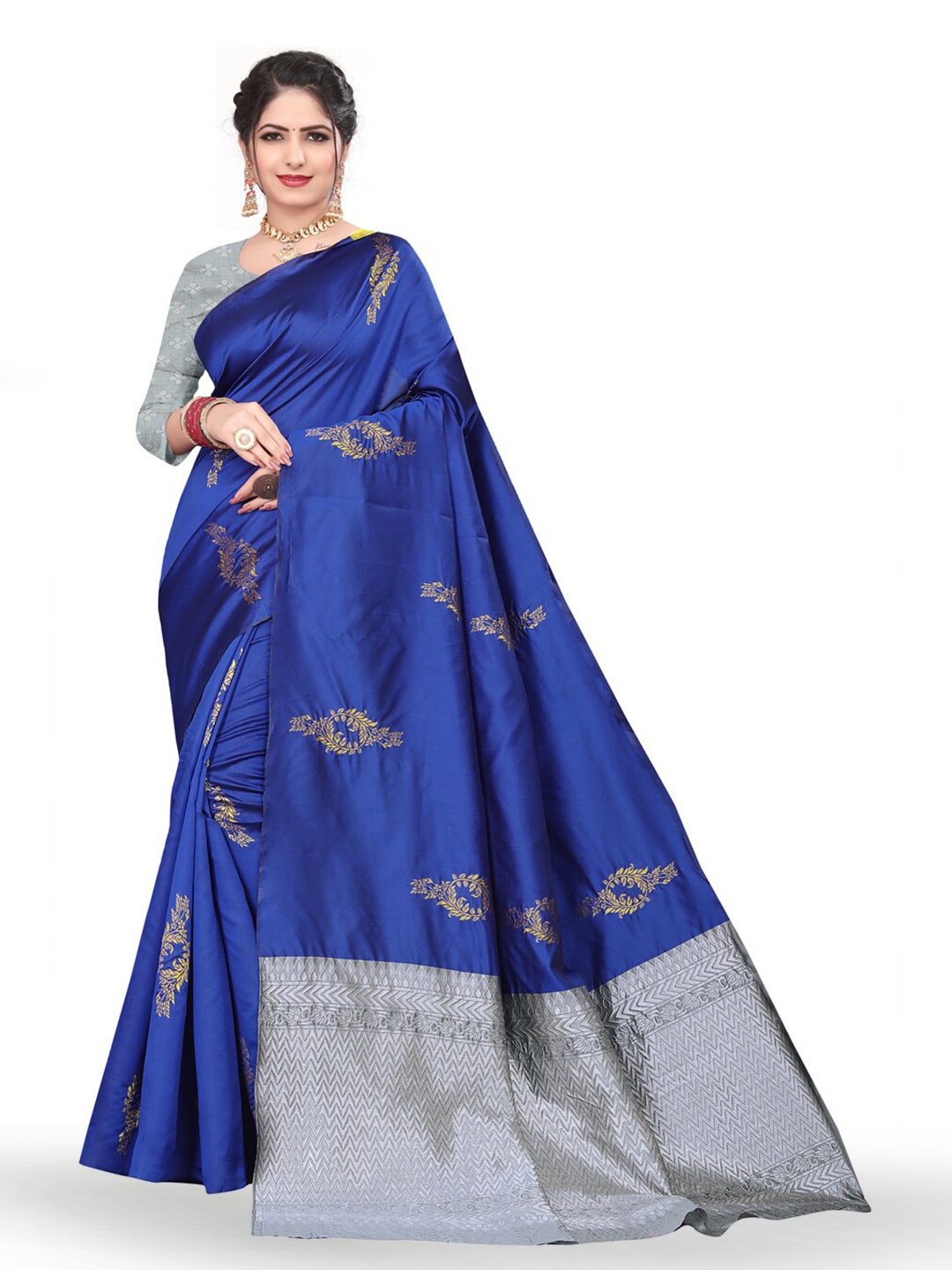

ZEEPKART Ethnic Motifs Printed Poly Silk Saree, Blue