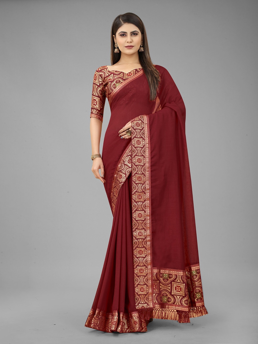 

ZEEPKART Zari Kanjeevaram Saree, Maroon