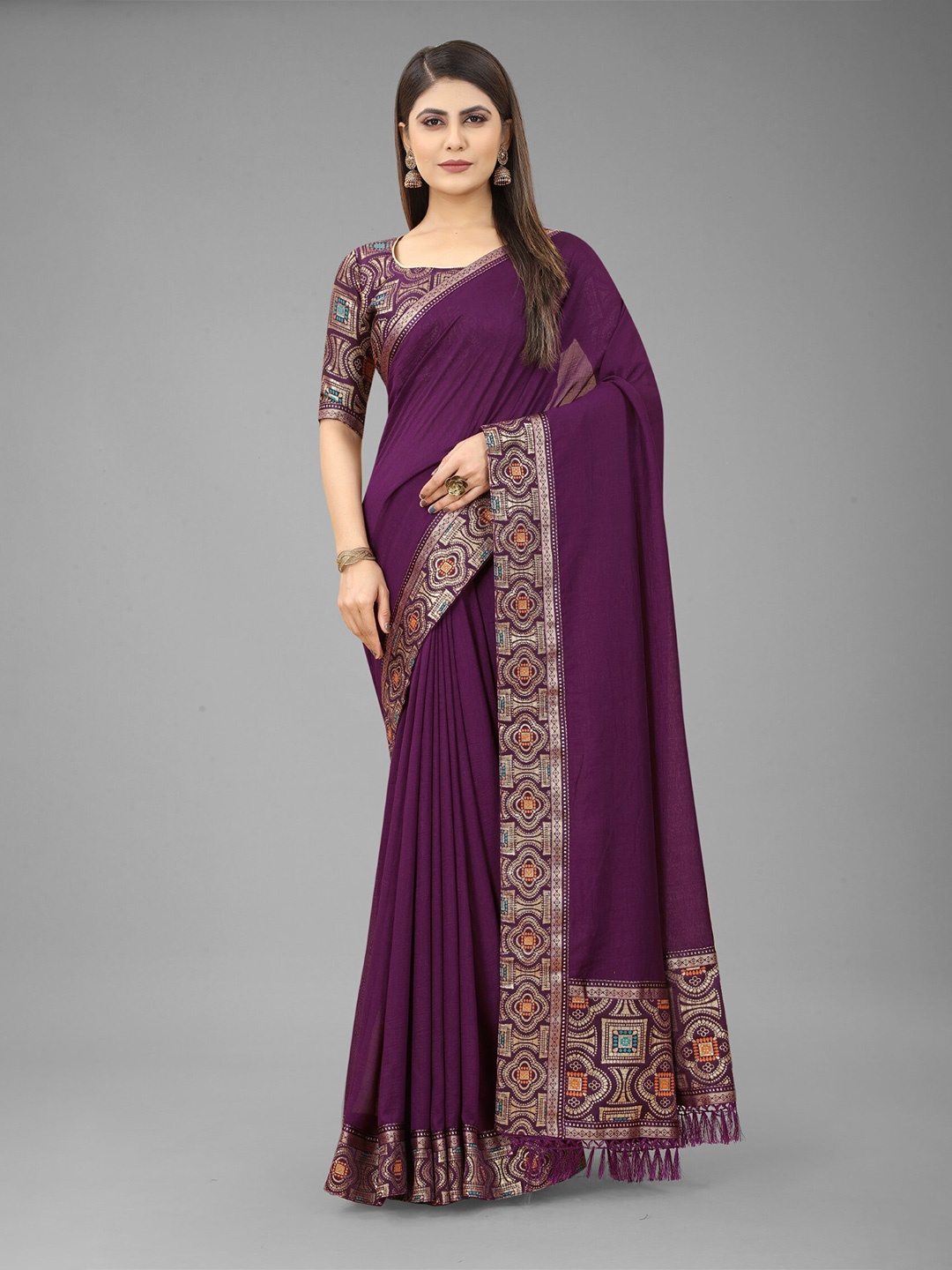 

ZEEPKART Woven Design Zari Poly Silk Saree, Purple