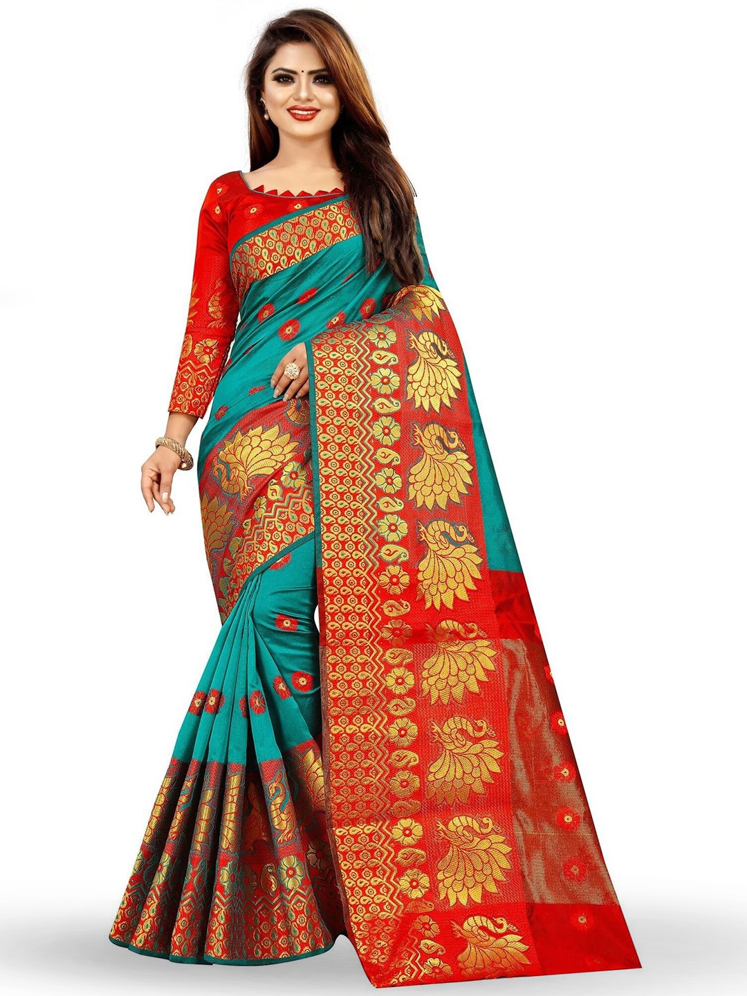 

ZEEPKART Ethnic Motifs Woven Design Zari Saree, Blue