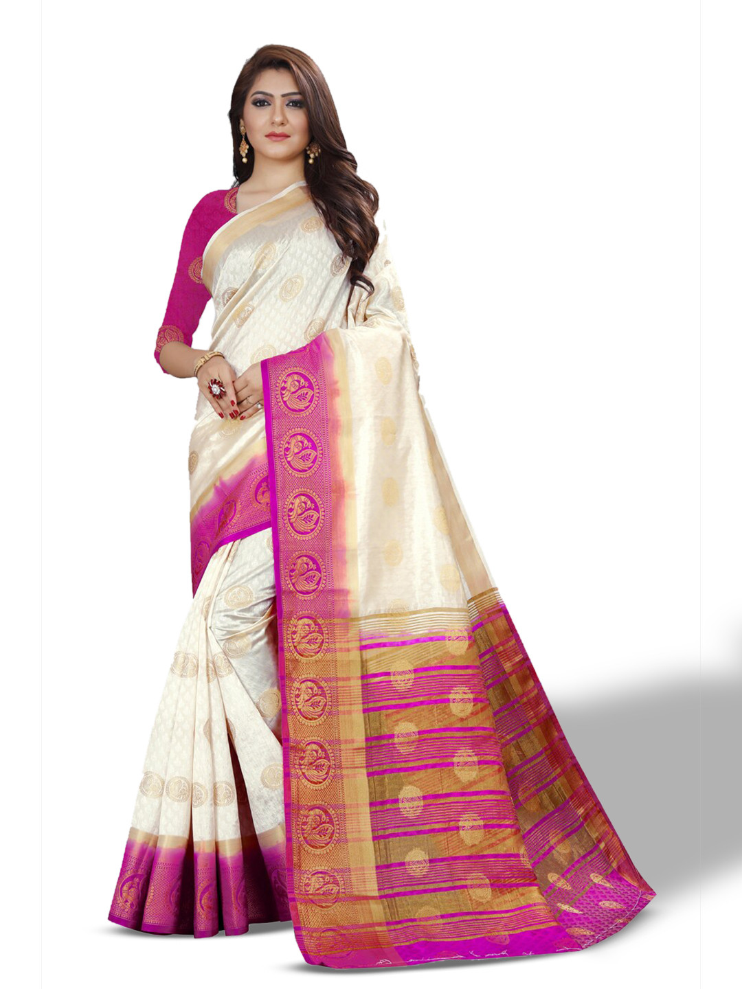 

ZEEPKART Ethinic Woven Design Zari Kanjeevaram Saree, White