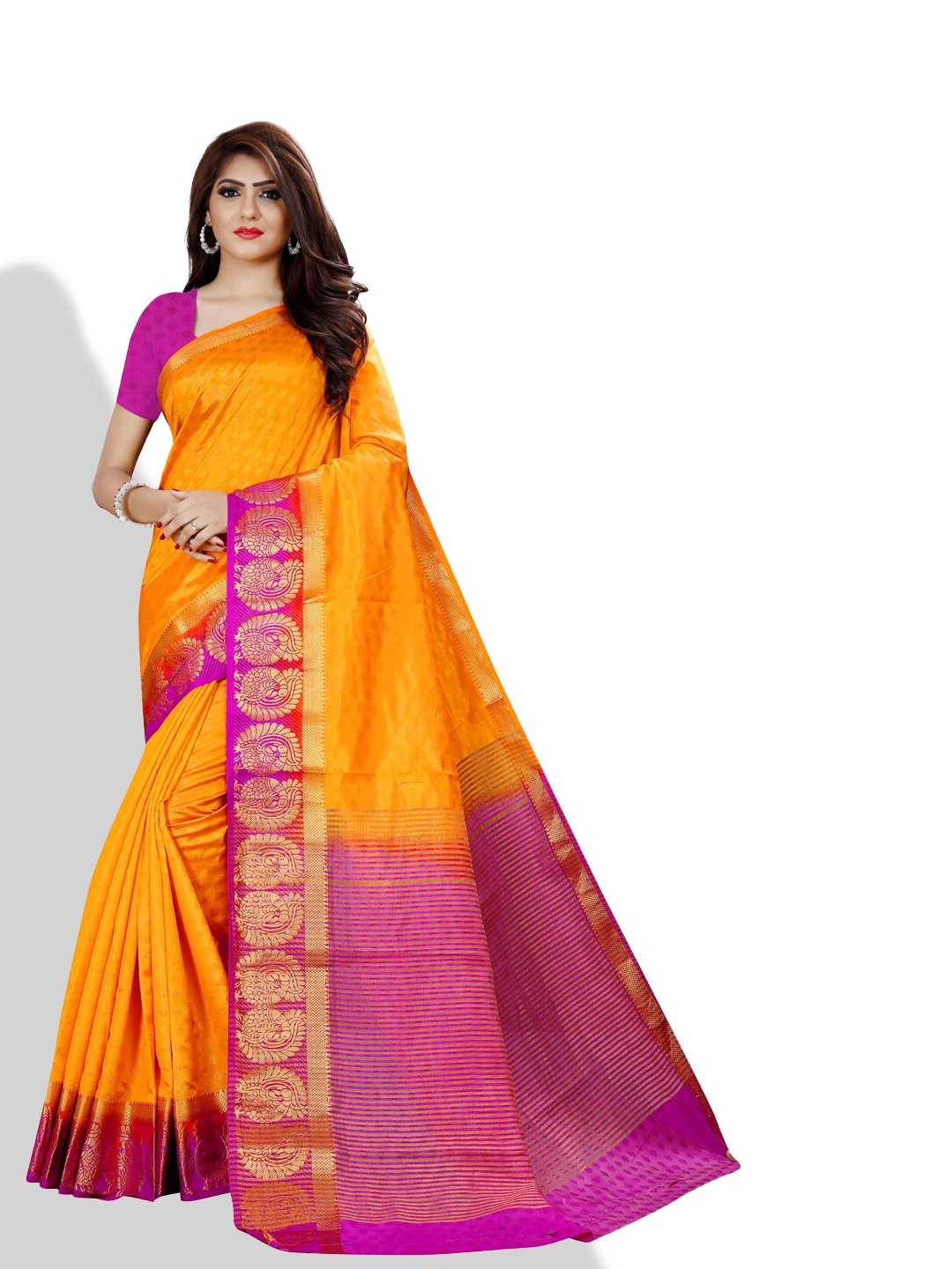 

ZEEPKART Woven Design Zari Kanjeevaram Saree, Orange