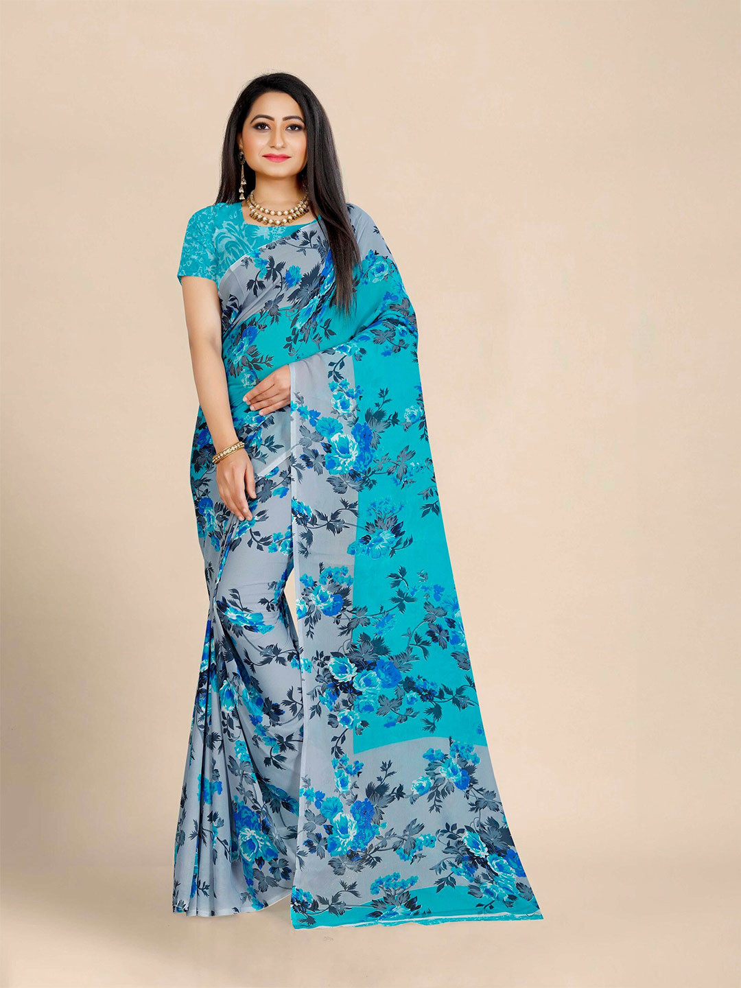 

ZEEPKART Floral Printed Saree, Blue