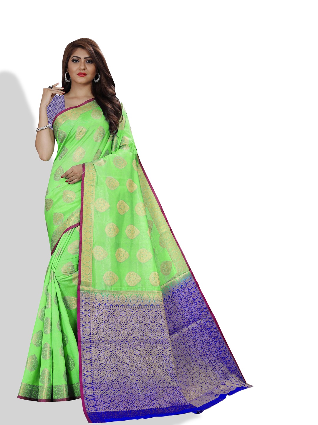 

ZEEPKART Ethnic Motifs Woven Design Zari Kanjeevaram Saree, Green
