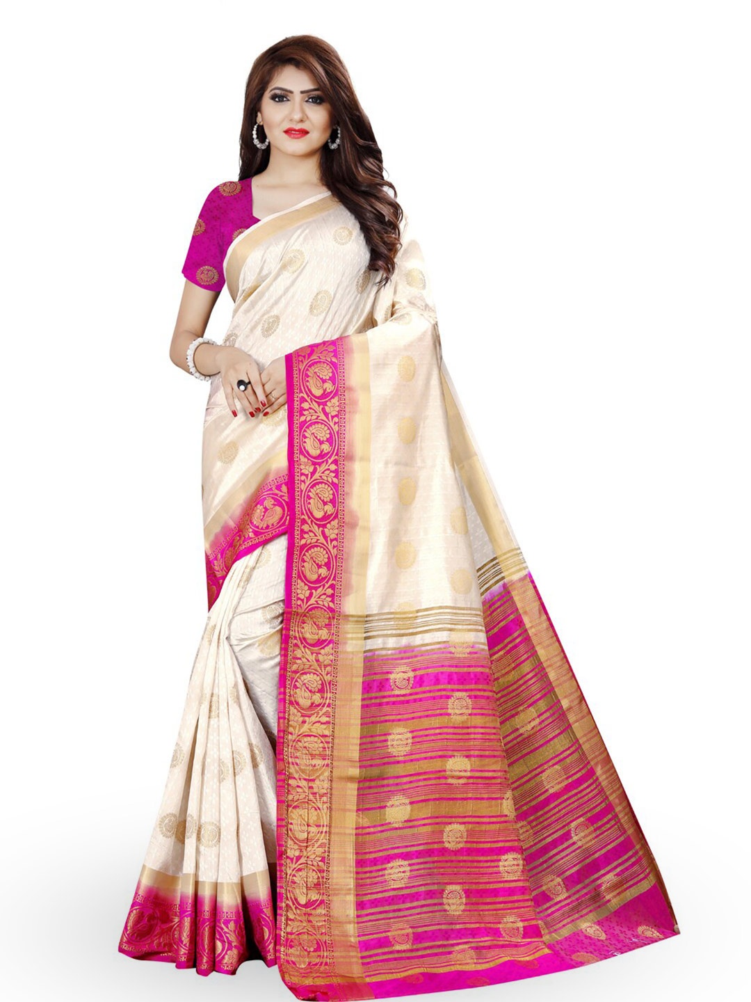 

ZEEPKART Woven Design Zari Kanjeevaram Saree, White