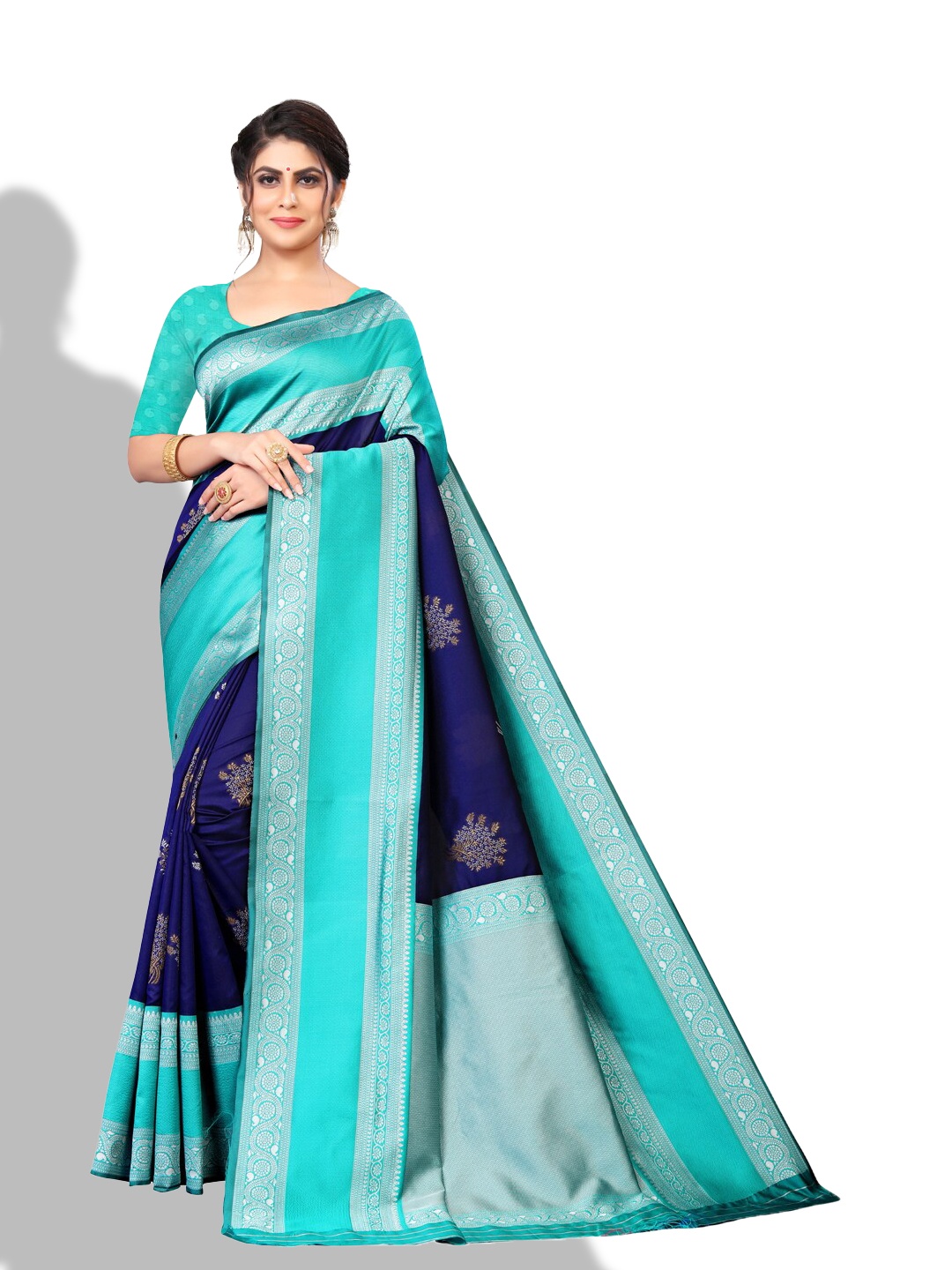 

ZEEPKART Ethnic Motifs Woven Design Zari Kanjeevaram Saree, Blue