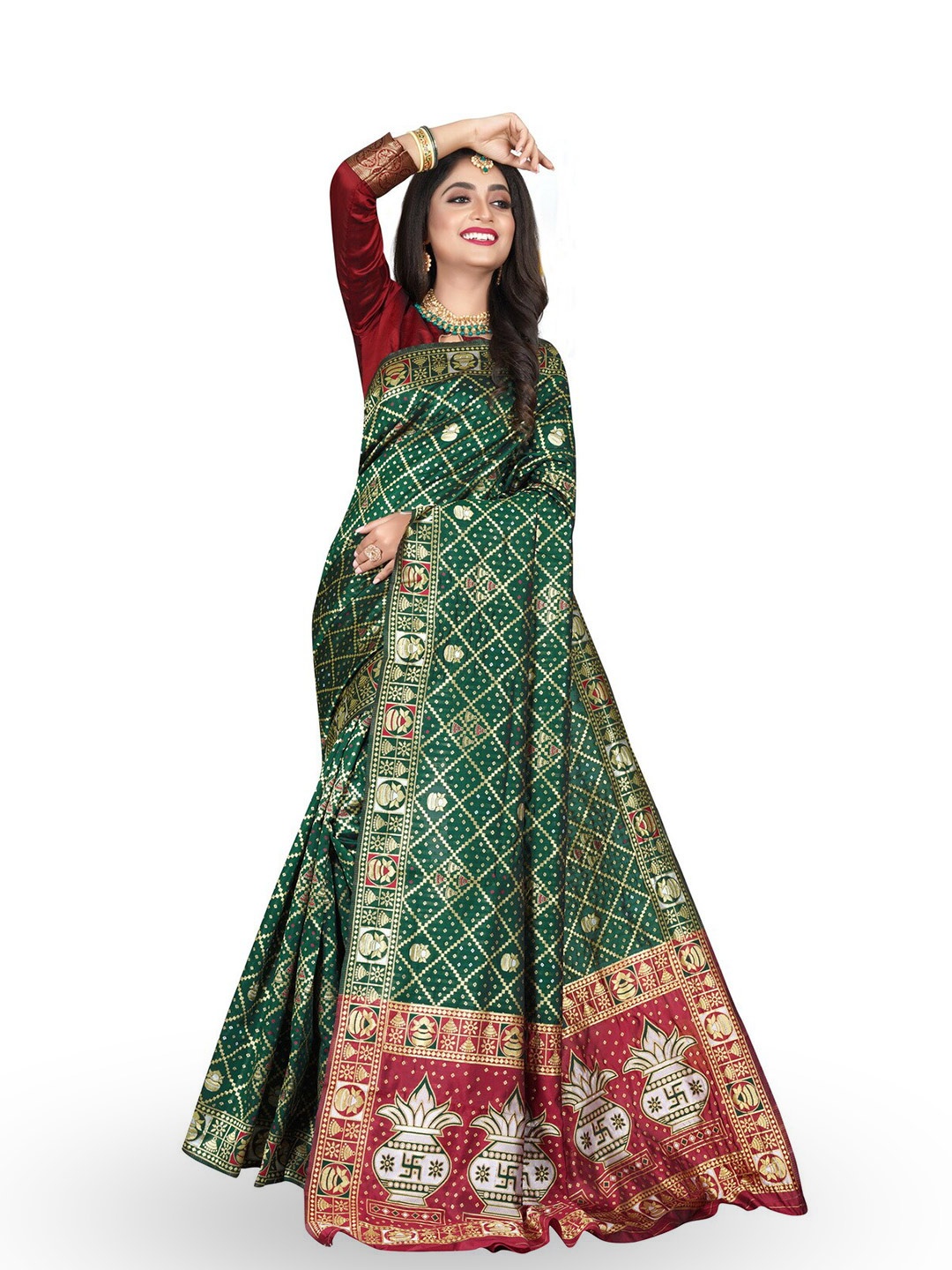 

ZEEPKART Woven Design Zari Kanjeevaram Saree, Green