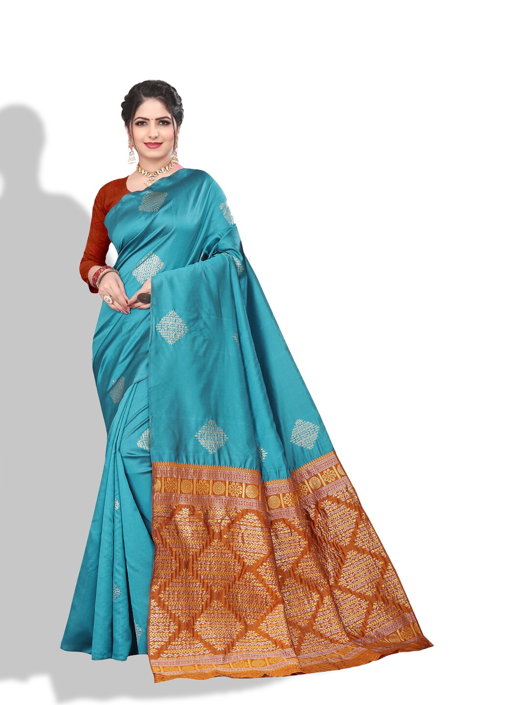 

ZEEPKART Ethnic Motifs Woven Design Zari Kanjeevaram Saree, Blue