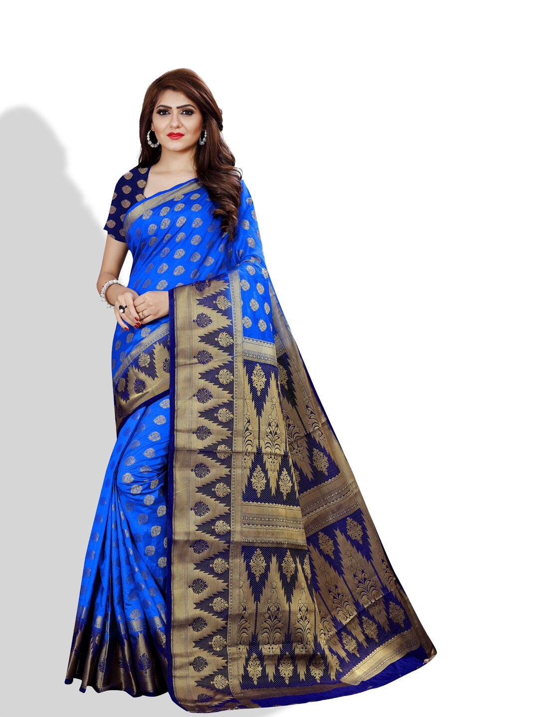 

ZEEPKART Ethnic Motifs Printed Woven Design Zari Kanjeevaram Saree, Blue