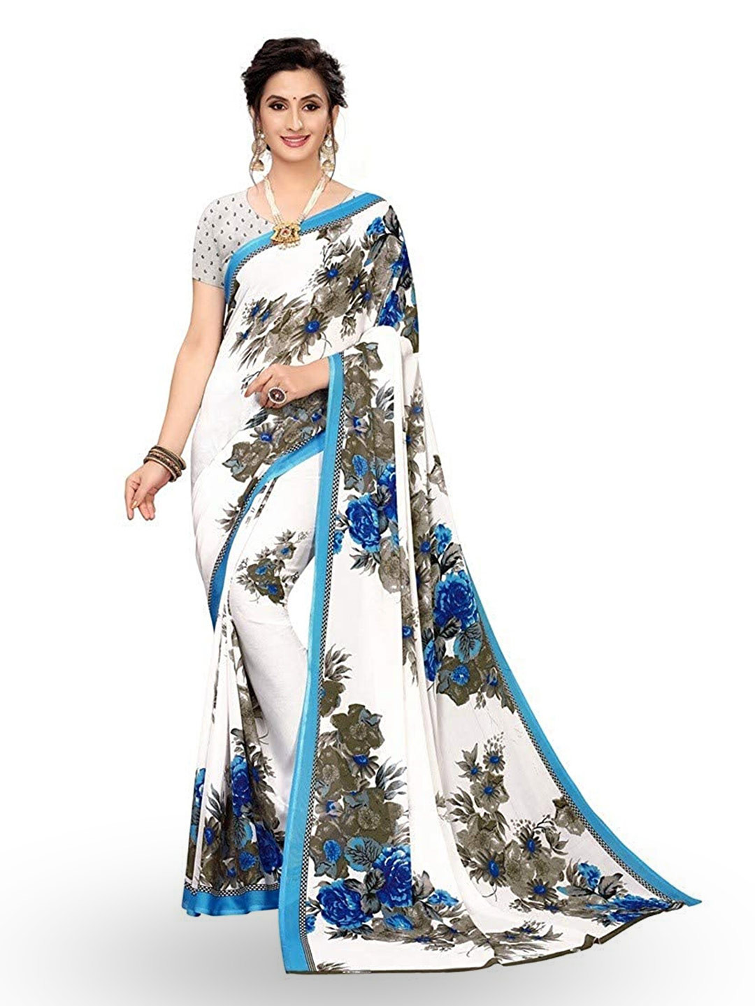 

ZEEPKART Floral Printed Kanjeevaram Saree, Blue