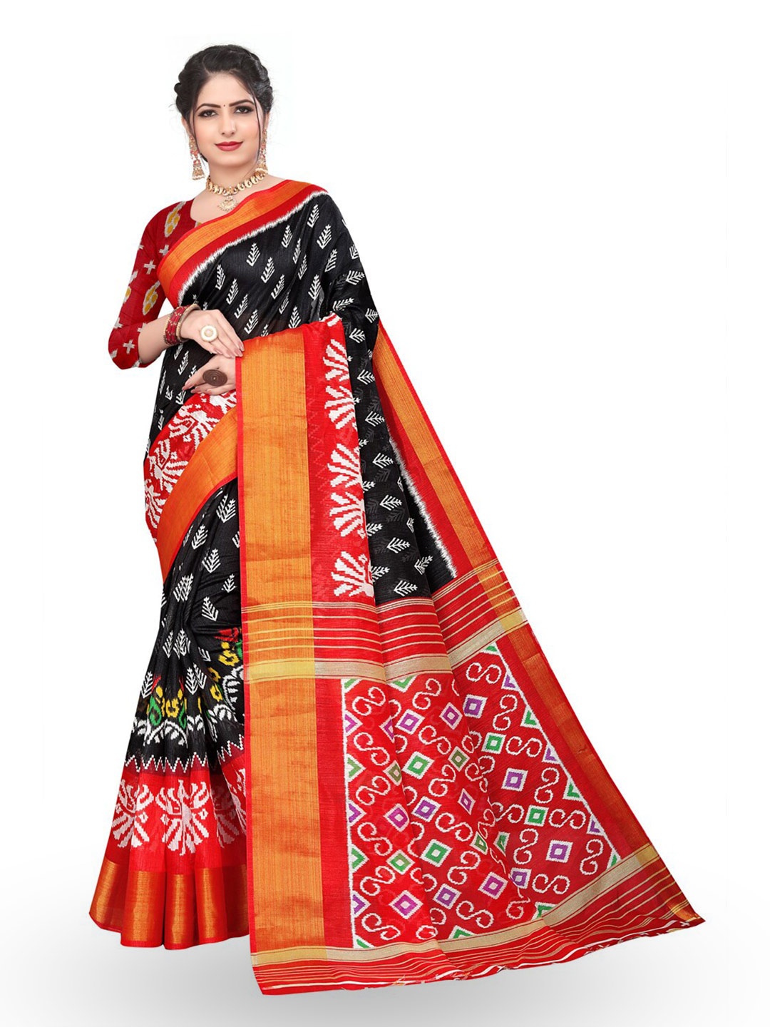 

ZEEPKART Ethnic Motif Kanjeevaram Poly Silk Zari Saree, Red