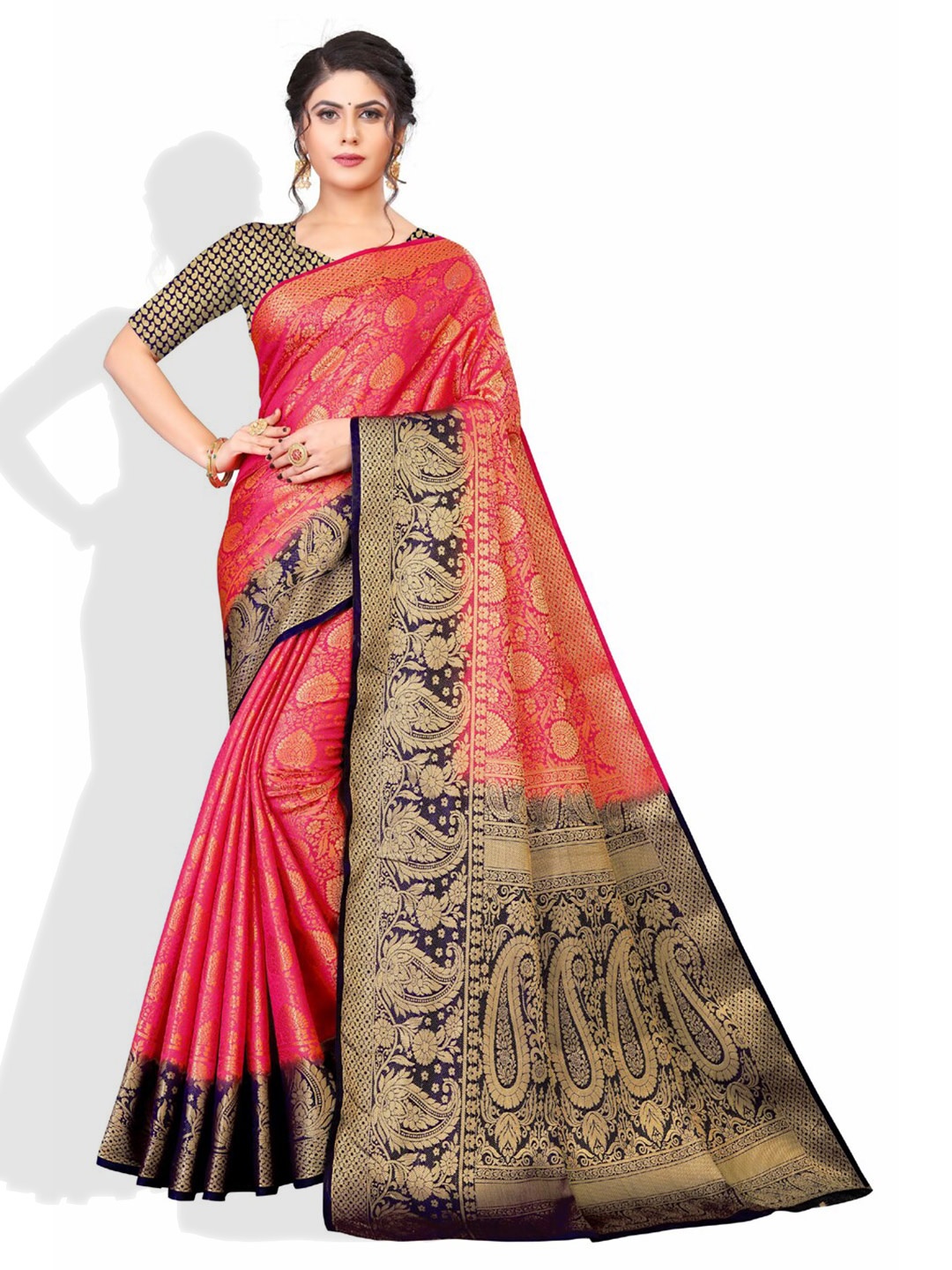 

ZEEPKART Ethnic Motifs Kanjeevaram Zari Saree, Pink