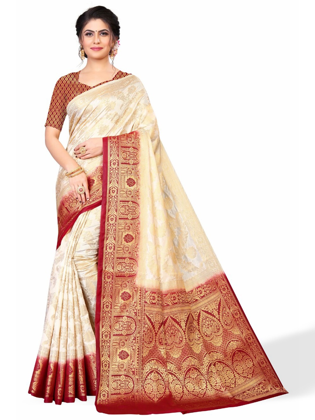 

ZEEPKART Ethnic Motifs Kanjeevaram Zari Saree, White