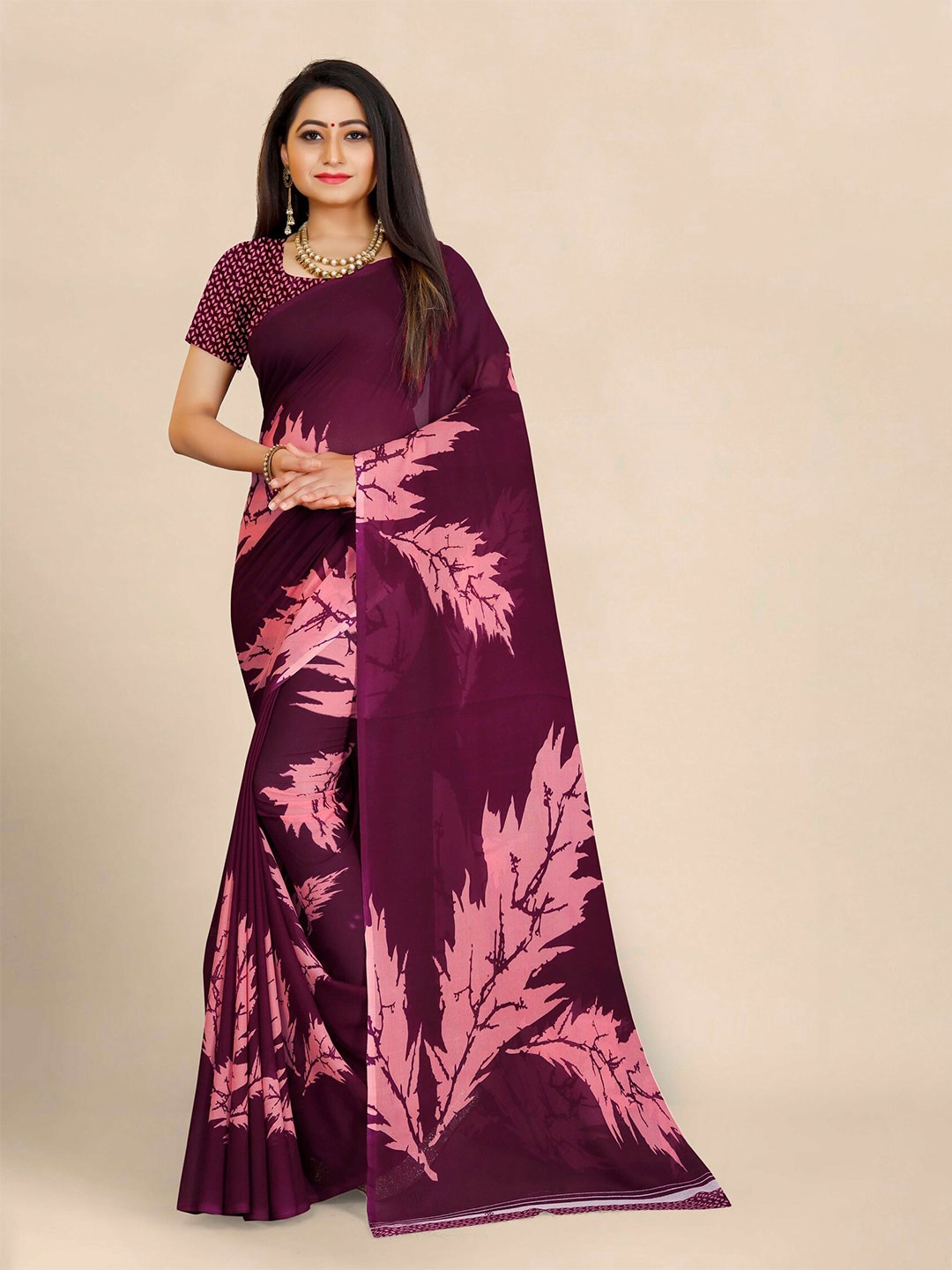 

ZEEPKART Floral Printed Saree, Purple