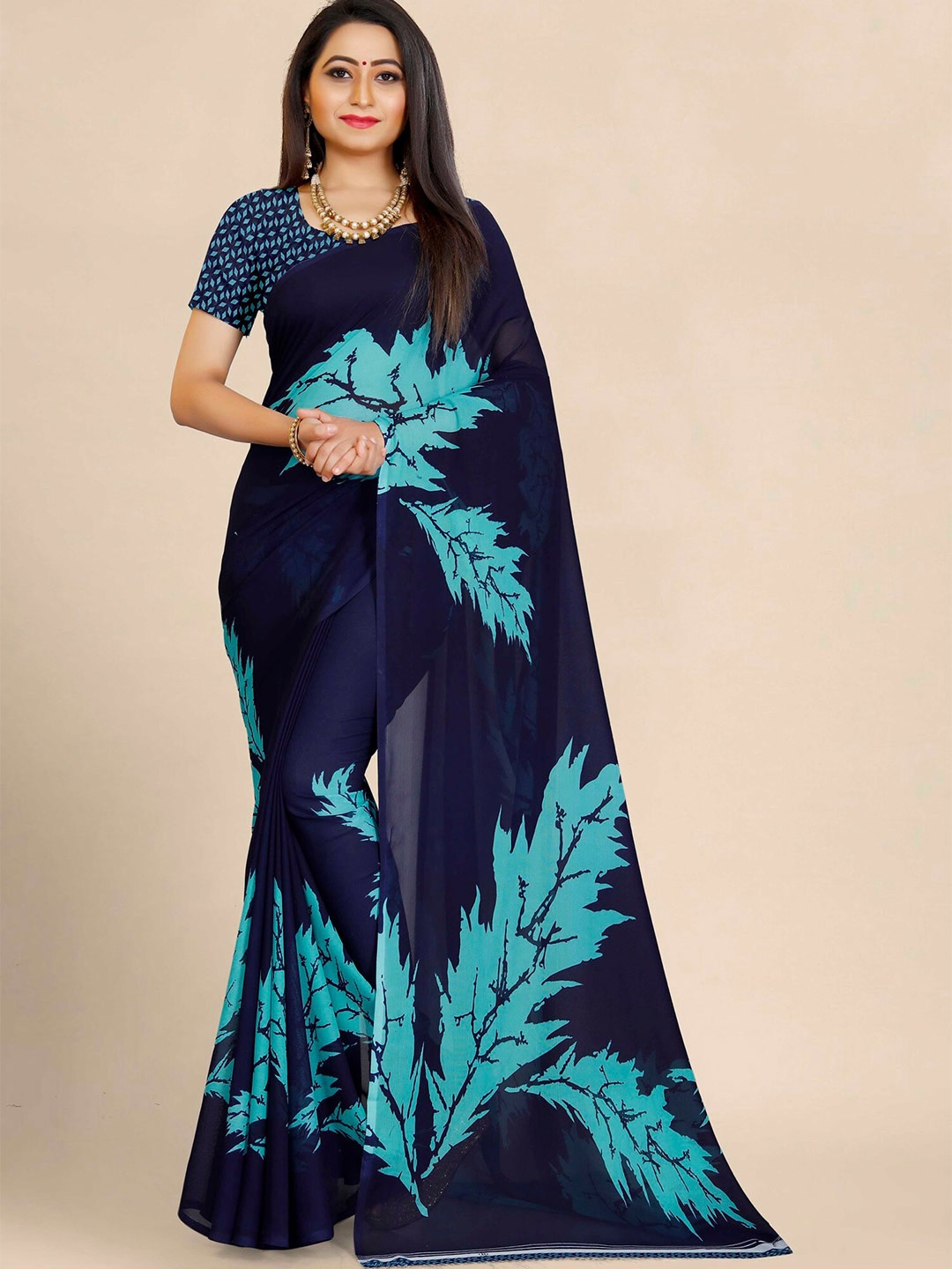 

ZEEPKART Floral Printed Poly Silk Saree, Blue