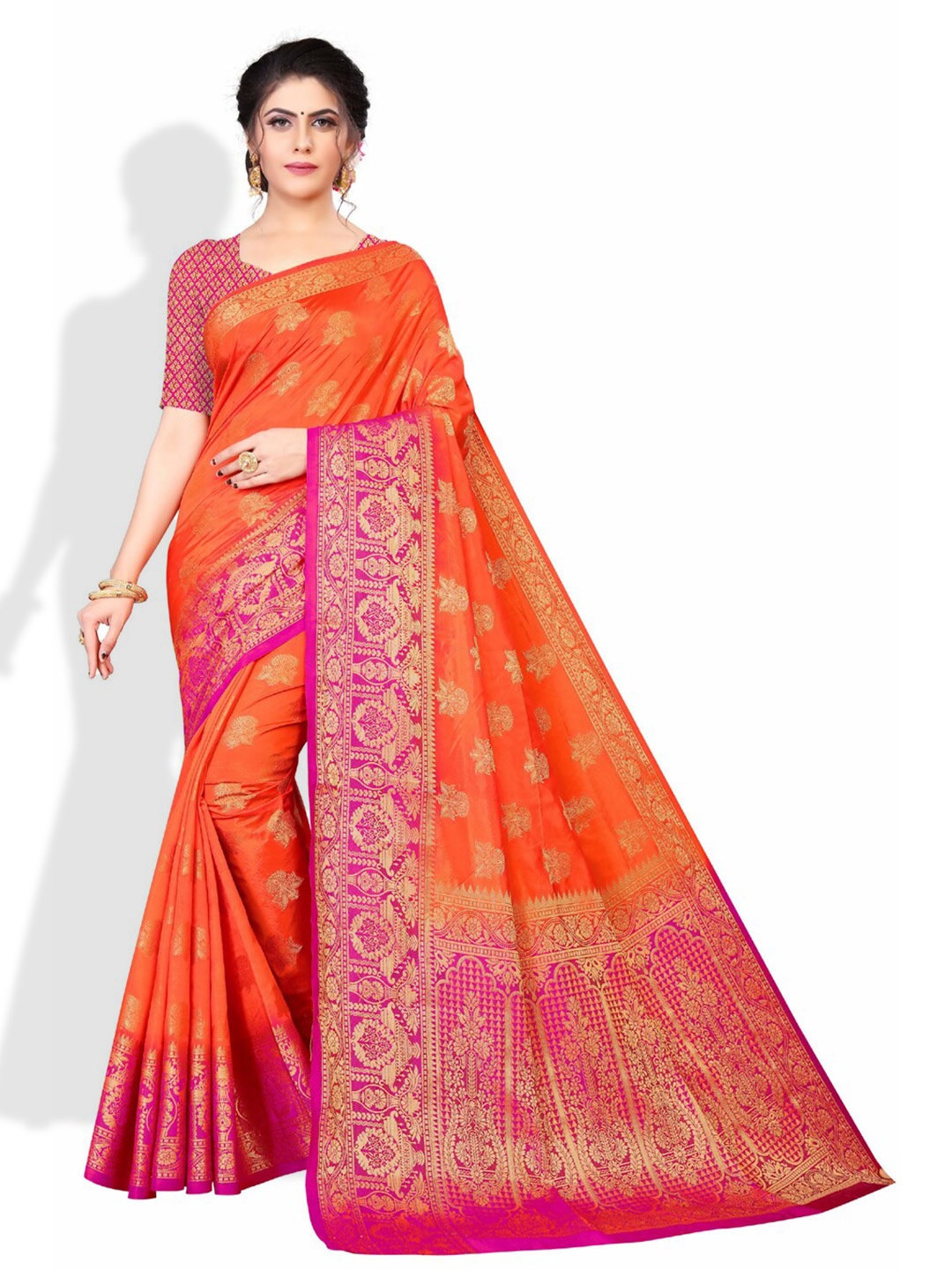 

ZEEPKART Woven Design Zari Kanjeevaram Saree, Orange