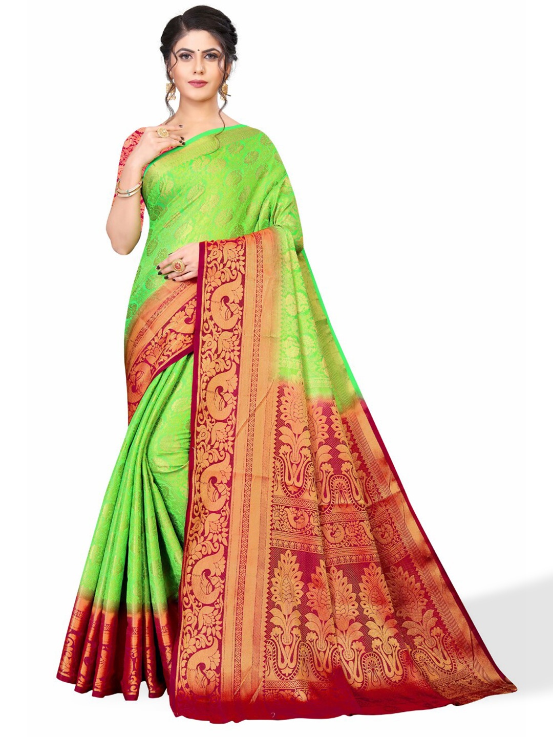

ZEEPKART Woven Design Zari Kanjeevaram Saree, Green