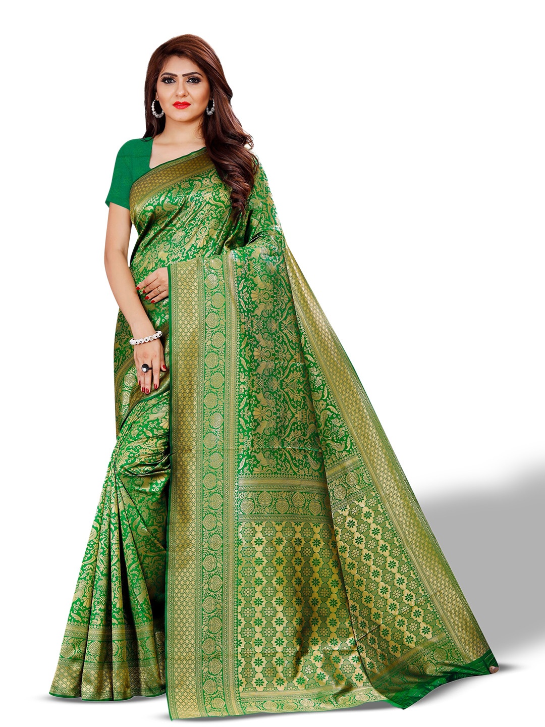 

ZEEPKART Woven Design Zari Kanjeevaram Saree, Green