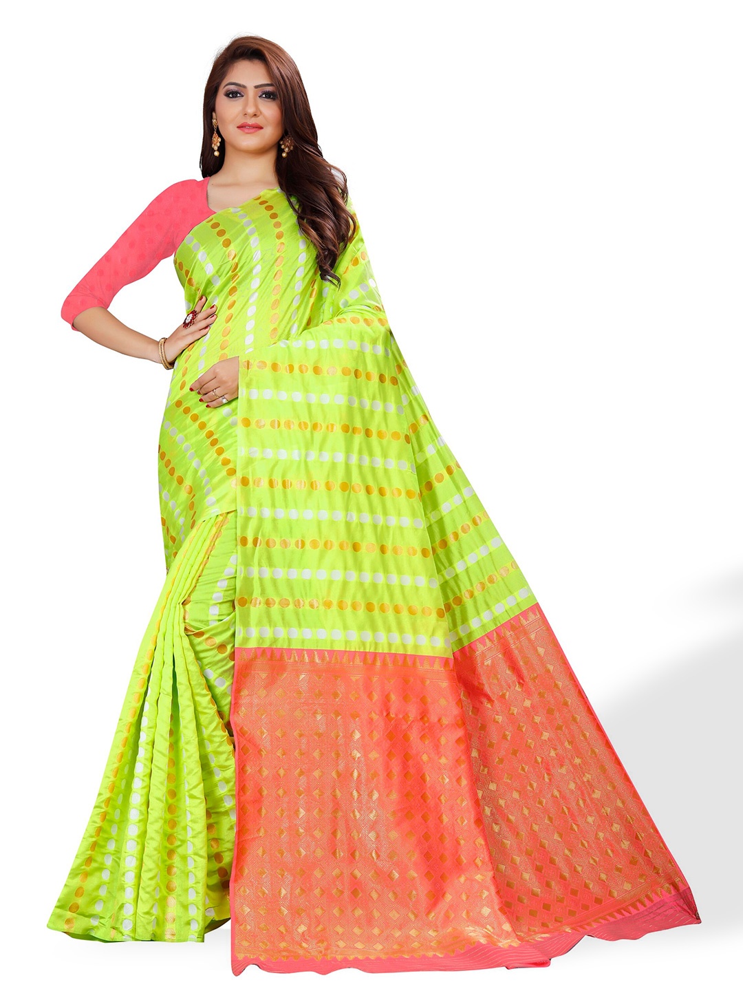 

ZEEPKART Geometric Woven Design Zari Kanjeevaram Saree, Green