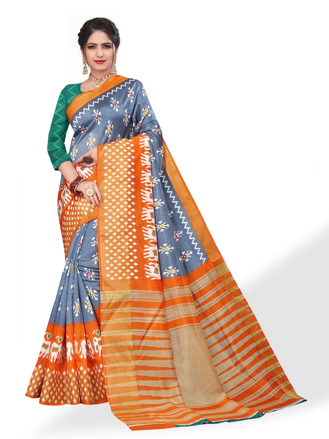 

ZEEPKART Ethnic Printed Zari Kanjeevaram Saree, Orange