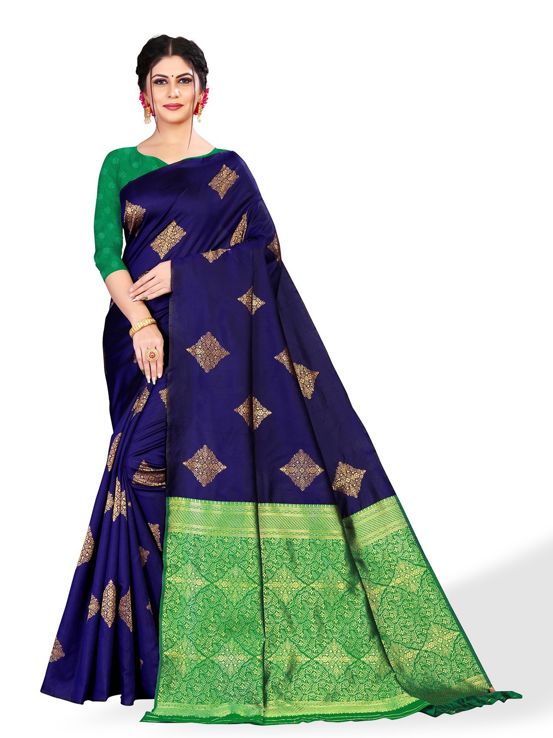 

ZEEPKART Woven Design Zari Kanjeevaram Saree, Blue