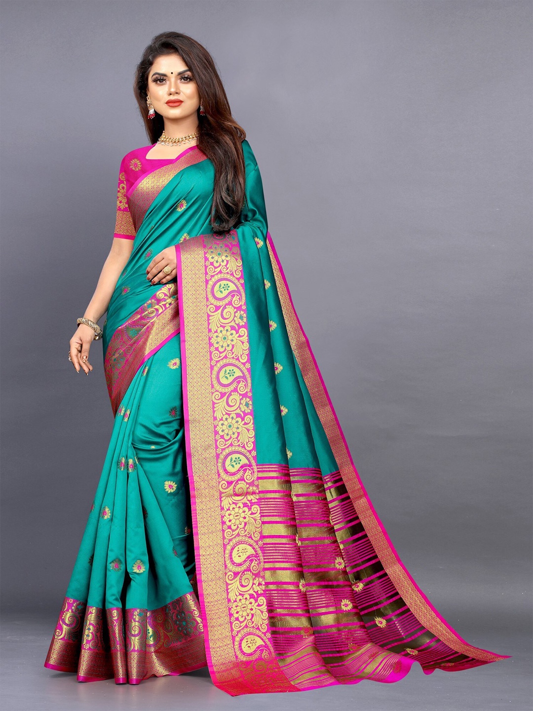 

ZEEPKART Paisley Zari Kanjeevaram Saree, Blue