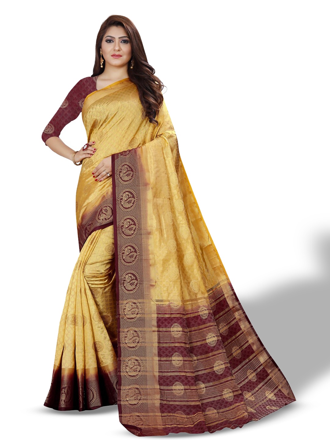 

ZEEPKART Ethinic Woven Design Zari Kanjeevaram Saree, Cream