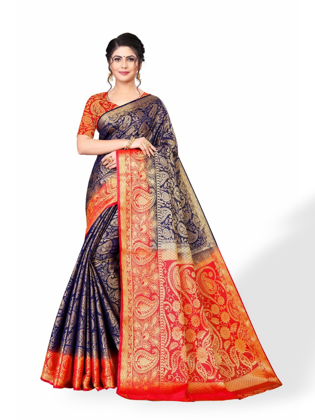 

ZEEPKART Woven Design Zari Kanjeevaram Saree, Blue