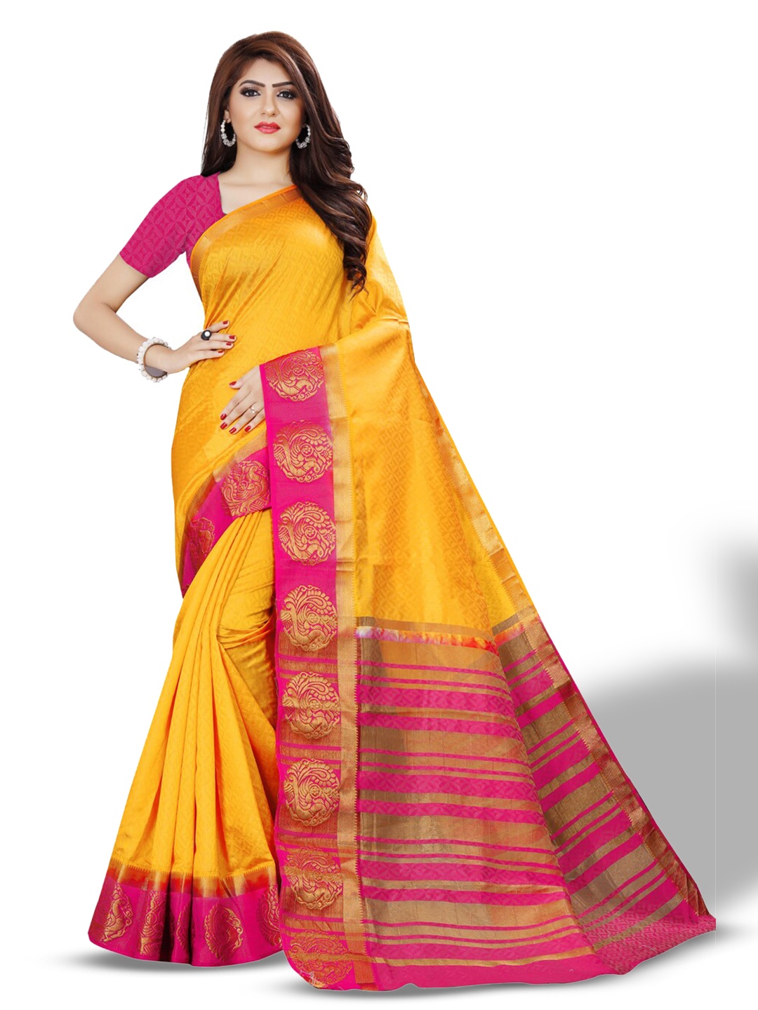 

ZEEPKART Ethnic Woven Design Zari Kanjeevaram Saree, Yellow