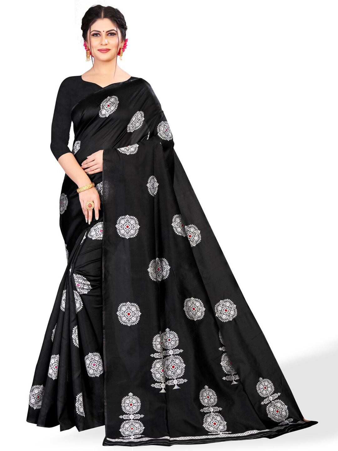 

ZEEPKART Ethnic Motifs Woven Design Zari Saree, Black