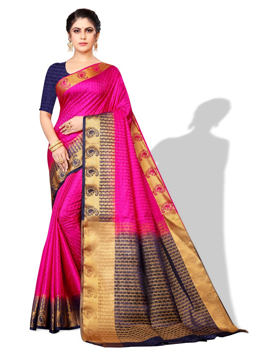 

ZEEPKART Ethnic Motifs Woven Design Zari Kanjeevaram Saree, Pink