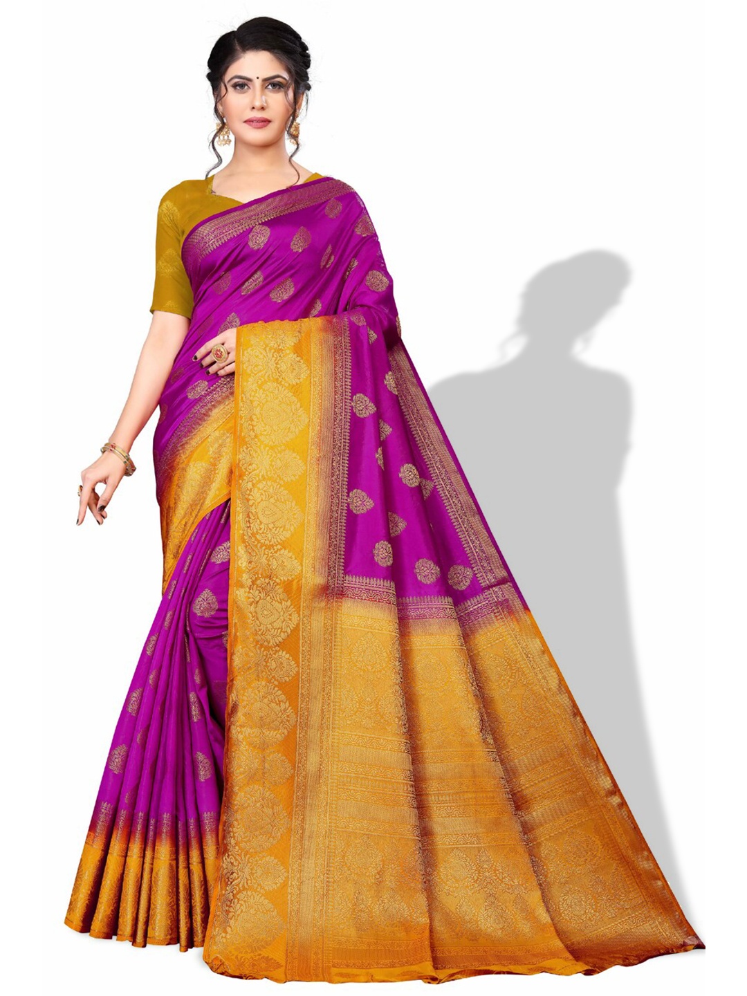 

ZEEPKART Ethnic Motifs Printed Kanjeevaram Saree, Purple