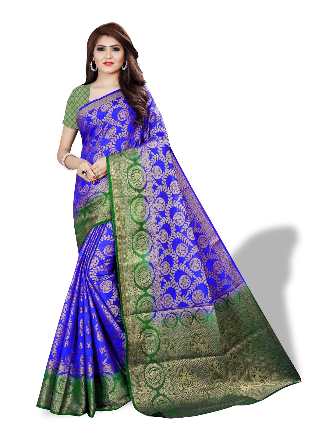 

ZEEPKART Woven Design Zari Kanjeevaram Saree, Blue