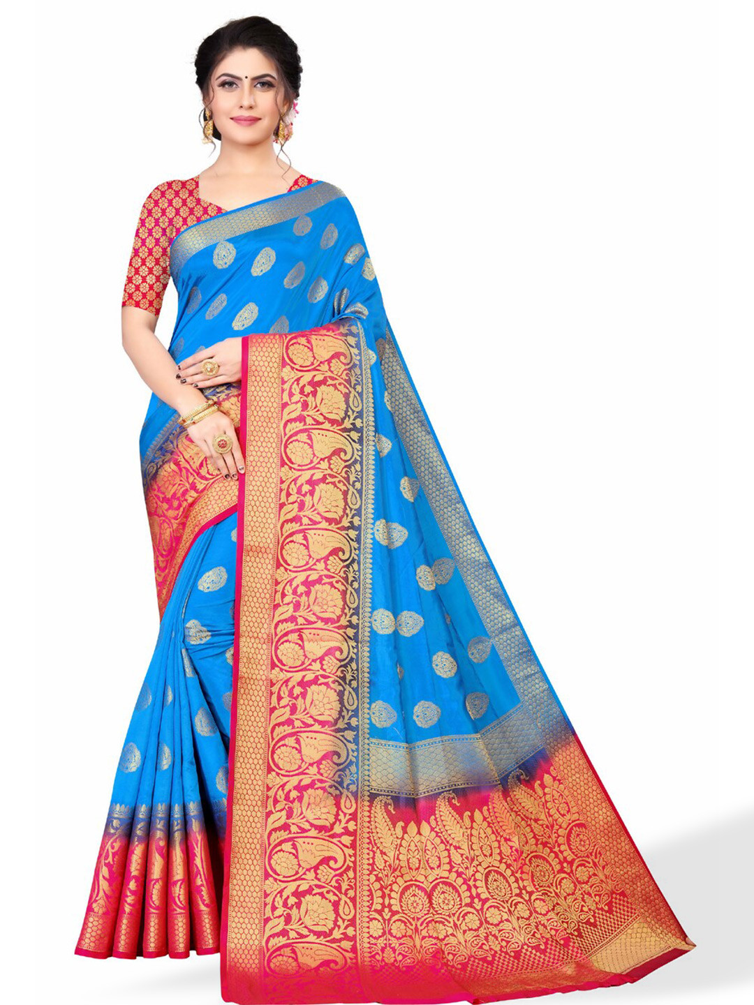 

ZEEPKART Woven Design Zari Kanjeevaram Saree, Blue