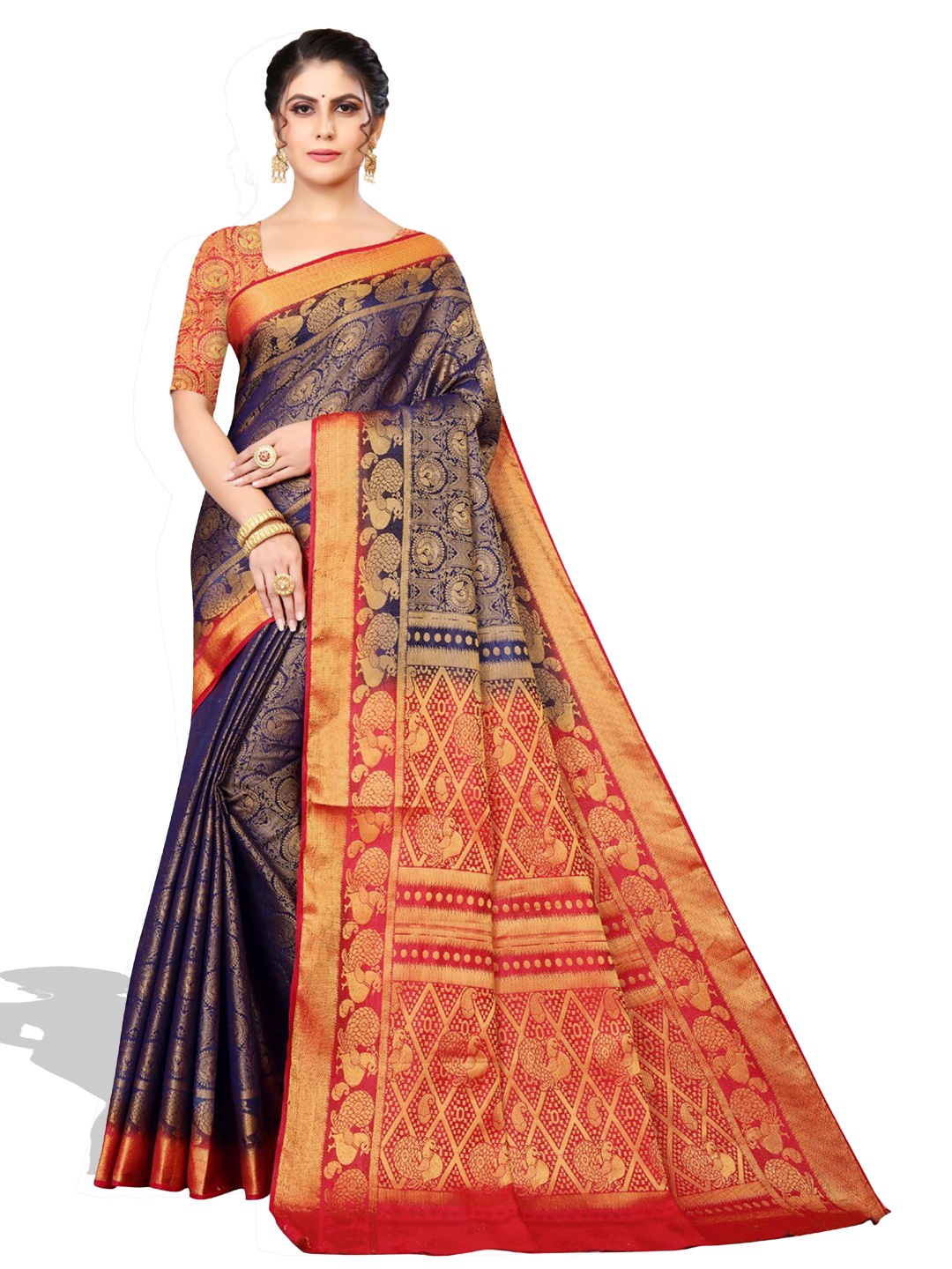 

ZEEPKART Woven Design Zari Kanjeevaram Saree, Blue