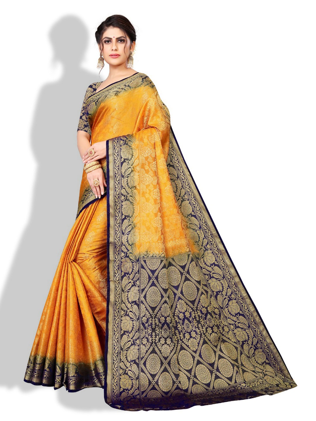 

ZEEPKART Floral Printed Woven Design Zari Kanjeevaram Saree, Yellow