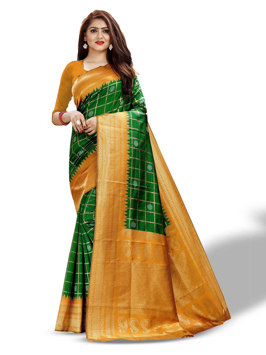 

ZEEPKART Woven Design Zari Kanjeevaram Saree, Green