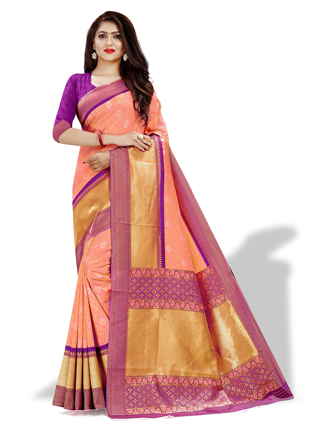 

ZEEPKART Ethnic Motifs Woven Design Zari Kanjeevaram Saree, Pink